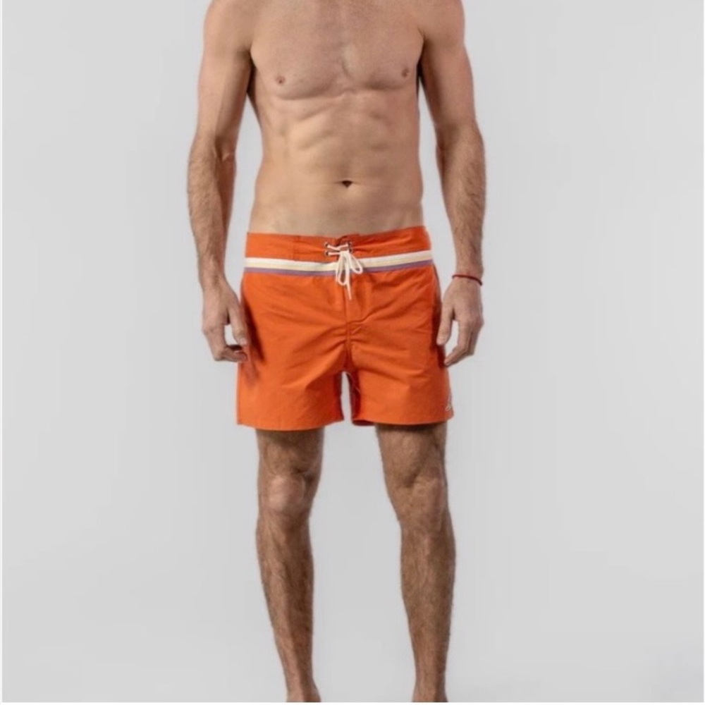 Woodpecker Designer Men's Orange Swim Board Shorts with Contrast Waistband